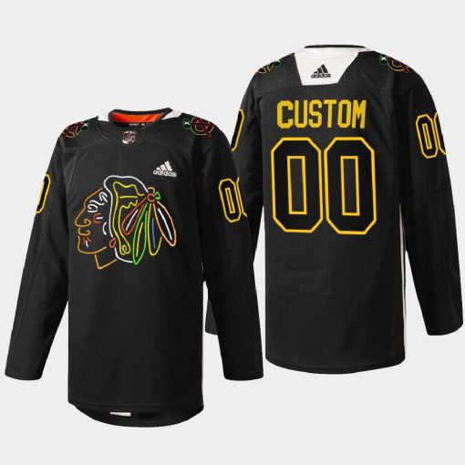 Custom Chicago Blackhawks Foundation Night Black Warm-up 2022 Jersey