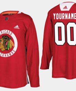 Custom Chicago Blackhawks Home Practice Player Red Jersey