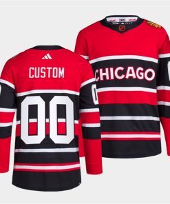 Custom Chicago Blackhawks Red Black 2022 Reverse Retro Stitched Jersey