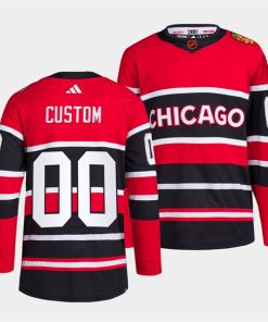 Custom Chicago Blackhawks Red Black 2022 Reverse Retro Stitched Jersey