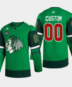 Custom Chicago Blackhawks St Patricks Day Green Warm-up 2022 Jersey