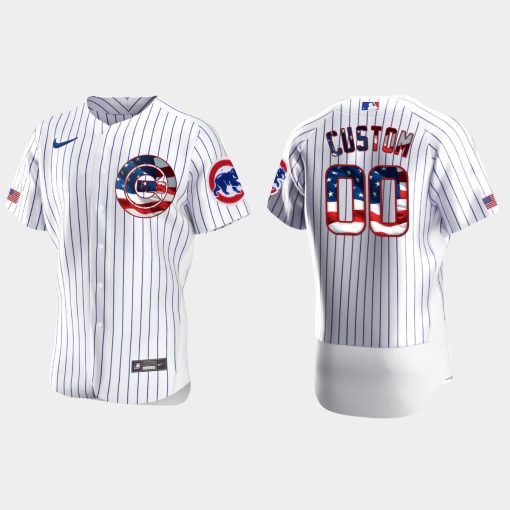 Custom Chicago Cubs 2020 Stars Stripes 4th Of July Jersey White