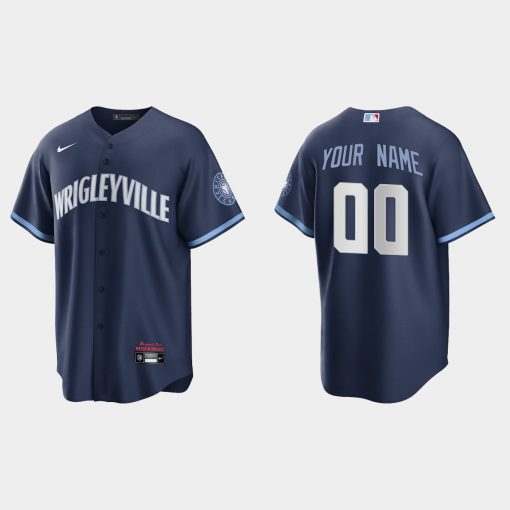 Custom Chicago Cubs 2021 City Connect Cool Base Jersey Navy