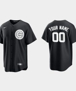 Custom Chicago Cubs Black White 2021 All Black Fashion Cool Base Jersey