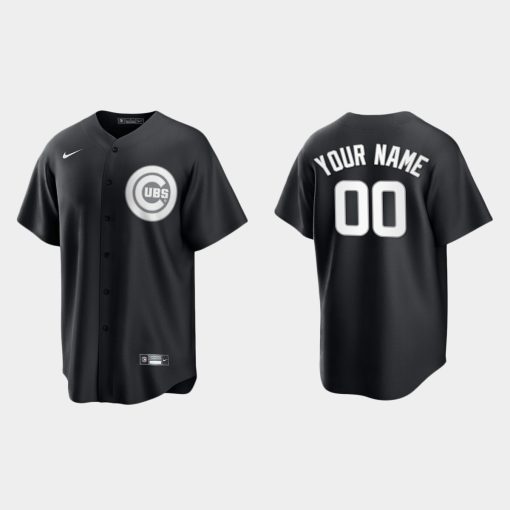 Custom Chicago Cubs Black White 2021 All Black Fashion Cool Base Jersey