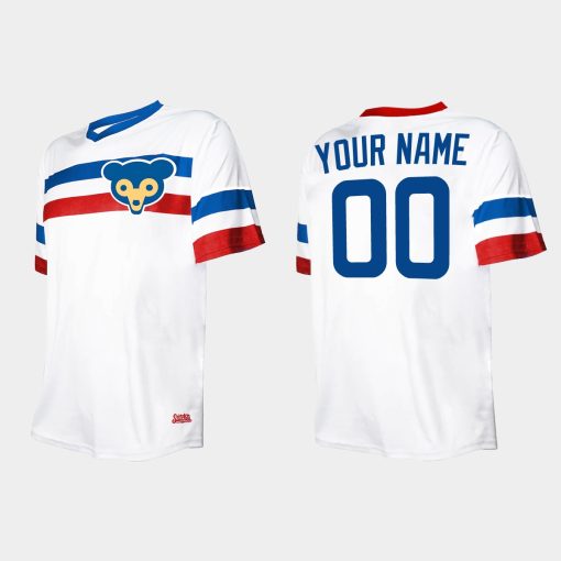 Custom Chicago Cubs Cooperstown Collection V-neck Jersey White