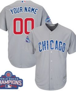 Custom Chicago Cubs Gray Road 2016 World Series Champions Cool Base Jersey