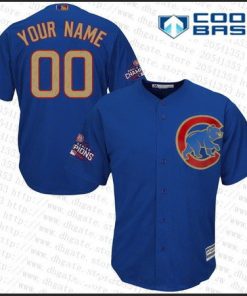 Custom Chicago Cubs Royal Blue 2016 World Series Champions Patch Gold Program 2017 Cool Base Baseball Jersey