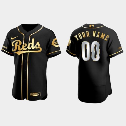 Custom Cincinnati Reds Golden Edition Flex Base Jersey Black