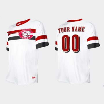 Custom Cincinnati Reds Cooperstown Collection V-neck Jersey White