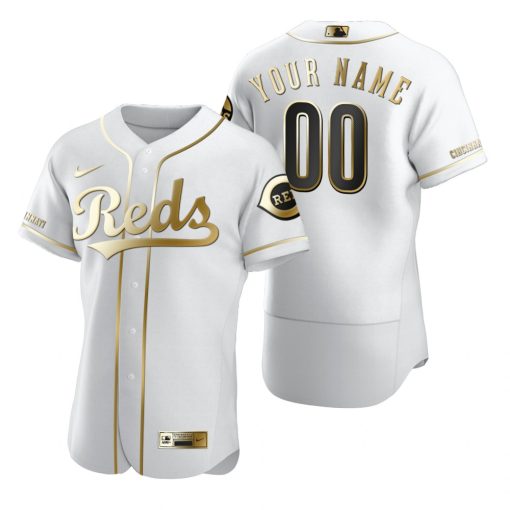 Custom Cincinnati Reds White Flex Base Golden Edition Jersey