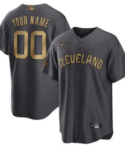 Custom Cleveland Guardians Active Player Charcoal 2022 All-star Cool Base Stitched Baseball Jersey