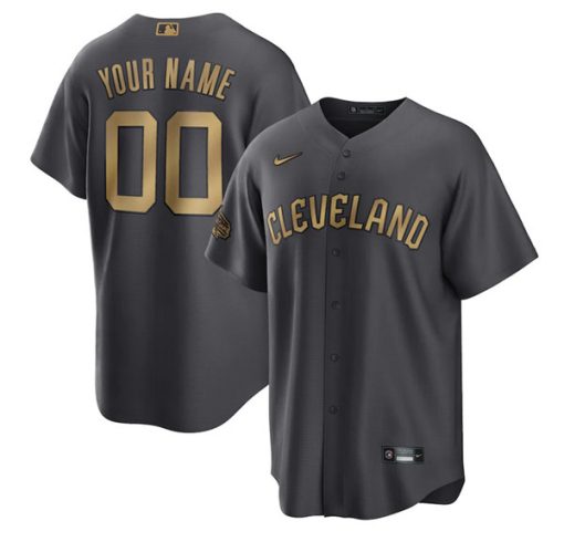 Custom Cleveland Guardians Active Player Charcoal 2022 All-star Cool Base Stitched Baseball Jersey