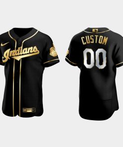 Custom Cleveland Indians Golden Edition Flex Base Jersey Black