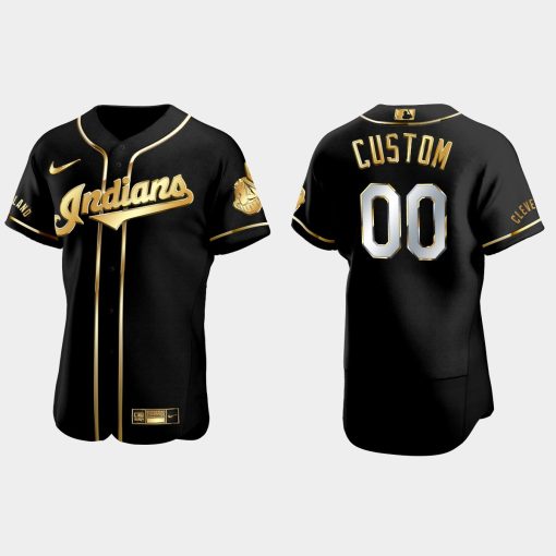 Custom Cleveland Indians Golden Edition Flex Base Jersey Black