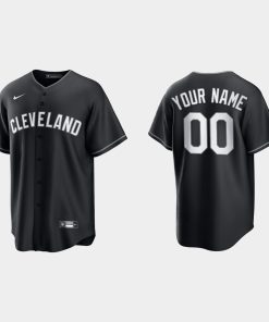 Custom Cleveland Indians 2021 All Black Fashion Cool Base Jersey Black White