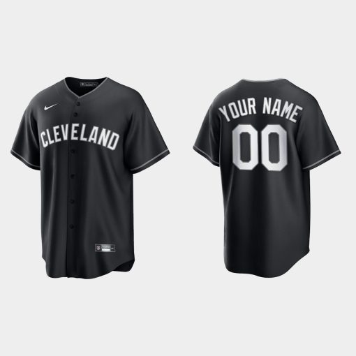 Custom Cleveland Indians 2021 All Black Fashion Cool Base Jersey Black White