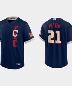 Custom Cleveland Indians 2021 All-star Game Cool Base Jersey Navy