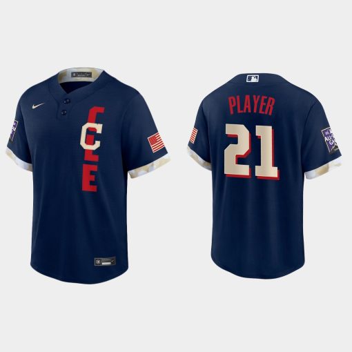 Custom Cleveland Indians 2021 All-star Game Cool Base Jersey Navy