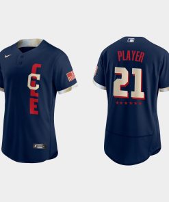 Custom Cleveland Indians 2021 All-star Game Flex Base Jersey Navy