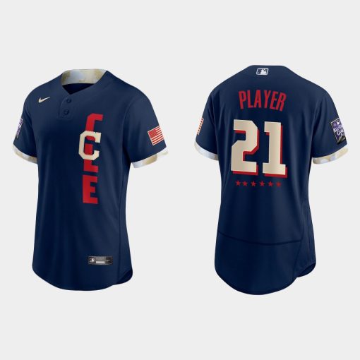 Custom Cleveland Indians 2021 All-star Game Flex Base Jersey Navy