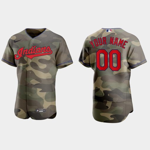 Custom Cleveland Indians 2021 National Armed Forces Day Flex Base Jersey Camo