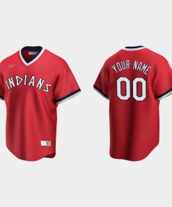 Custom Cleveland Indians Cooperstown Collection Road Jersey Red