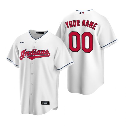 Custom Cleveland Indians White Cool Base Home Jersey