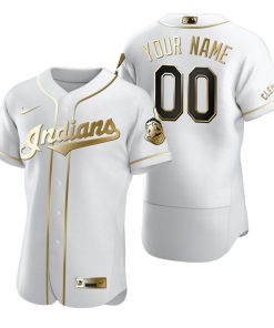 Custom Cleveland Indians White Flex Base Golden Edition Jersey