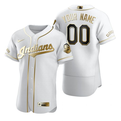 Custom Cleveland Indians White Flex Base Golden Edition Jersey