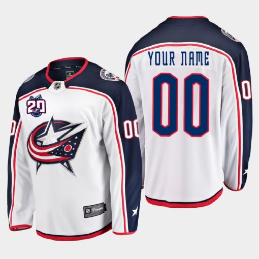 Custom Columbus Blue Jackets 20th Anniversary Away White Jersey