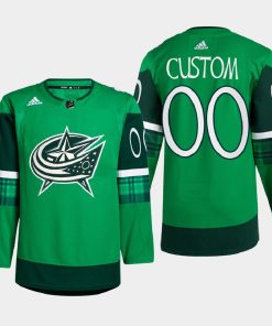 Custom Columbus Blue Jackets St Patricks Day Green Warm-up 2022 Jersey