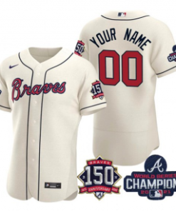 Custom Cream Atlanta Braves Active Player 2021 World Series Champions With 150th Anniversary Flex Base Stitched Jersey