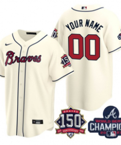 Custom Cream Atlanta Braves Active Player 2021 World Series Chimpions With 150th Anniversary Cool Base Stitched Jersey
