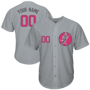 Custom Cubs Gray Pink Logo Cool Base New Design Jersey