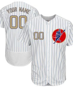 Custom Cubs White Gold Program Flexbase New Design Jersey