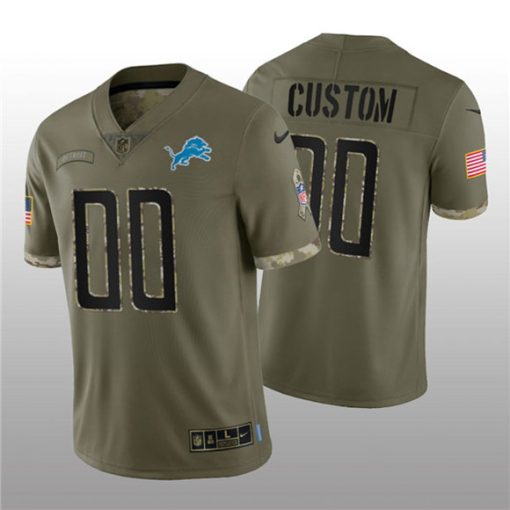 Custom Detroit Lions Active Player 2022 Olive Salute To Service Limited Stitched Jersey