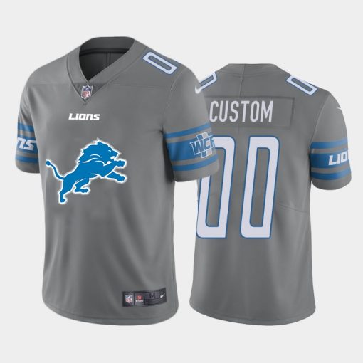 Custom Detroit Lions Gray Team Big Logo Vapor Untouchable Limited Jersey