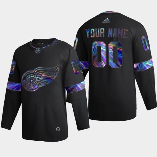 Custom Detroit Red Wings Iridescent Holographic Black Jersey