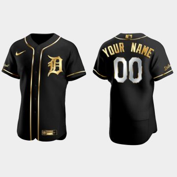 Custom Detroit Tigers Golden Edition Flex Base Jersey Black