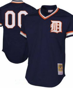 Custom Detroit Tigers Navy Blue Mesh Batting Practice Throwback Cooperstown Collection Baseball Jersey