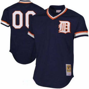 Custom Detroit Tigers Navy Blue Mesh Batting Practice Throwback Cooperstown Collection Baseball Jersey