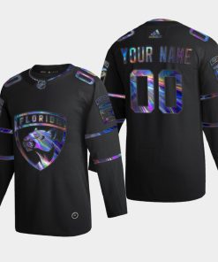 Custom Florida Panthers Iridescent Holographic Black Jersey
