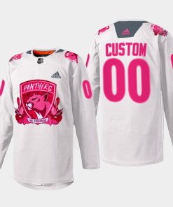 Custom Florida Panthers Pink In The Rink 2022 White Jersey Warmup