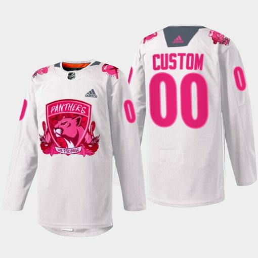 Custom Florida Panthers Pink In The Rink 2022 White Jersey Warmup