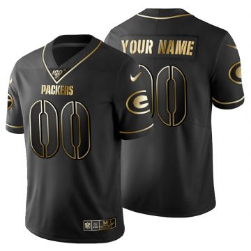 Custom Green Bay Packers Black Golden Limited NFL 100 Jersey