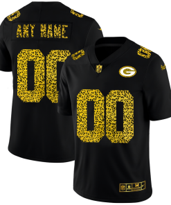 Custom Green Bay Packers Leopard Print Fashion Vapor Limited NFL Jersey Black