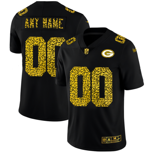 Custom Green Bay Packers Leopard Print Fashion Vapor Limited NFL Jersey Black