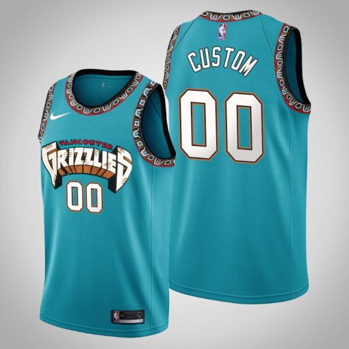 Custom Grizzlies 00 Teal 25th Season Vancouver Throwbacks Jersey