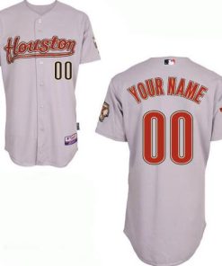 Custom Houston Astros Gray Road With 2005 World Series Patch Cool Base Baseball Jersey